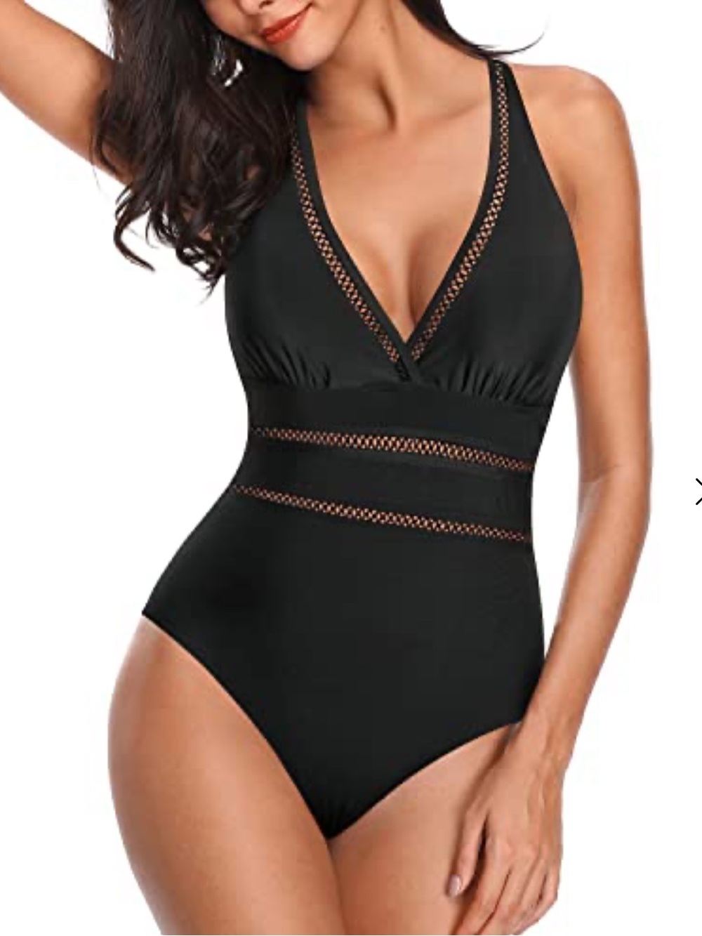 Tempt Me black V-Neck One-Piece Swimsuit with Mesh Detail - M